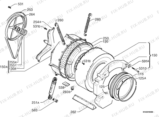 Взрыв-схема стиральной машины Rex Electrolux RI800XC - Схема узла Functional parts 267